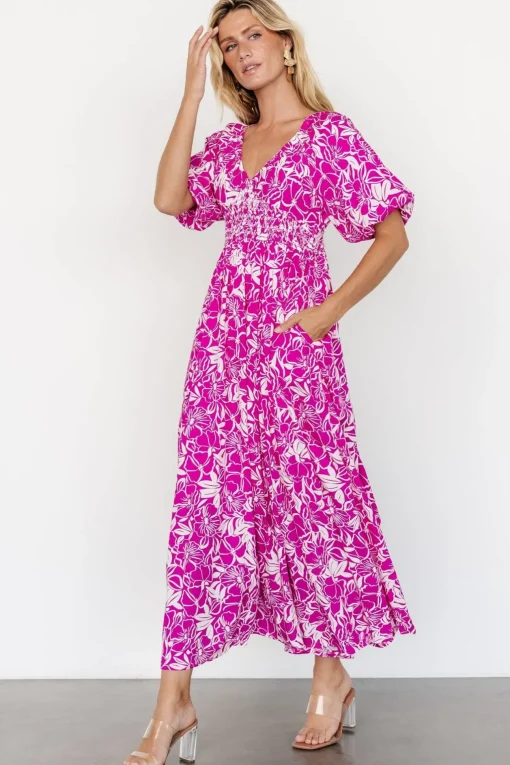 Elaine Maxi Dress | Magenta + White