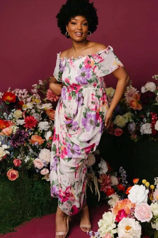 Elina Maxi Dress | Ivory + Pink Multi Floral