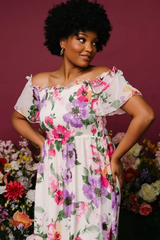 Elina Maxi Dress | Ivory + Pink Multi Floral