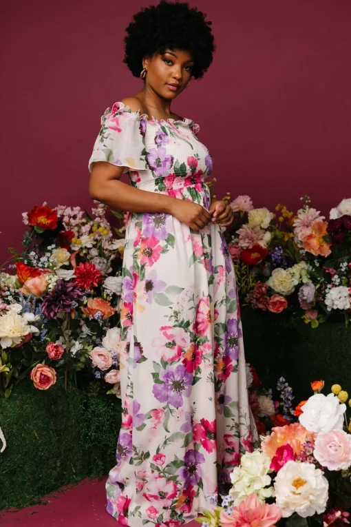 Elina Maxi Dress | Ivory + Pink Multi Floral
