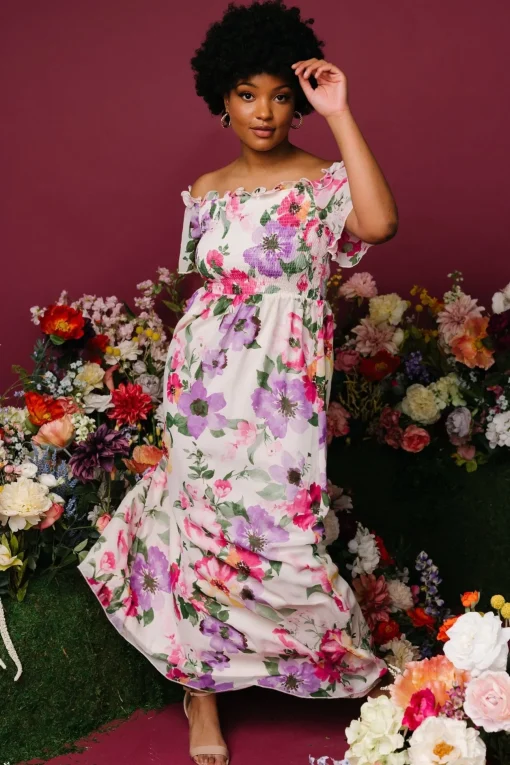 Elina Maxi Dress | Ivory + Pink Multi Floral