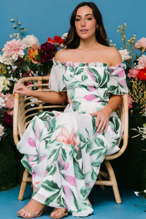 Elina Maxi Dress | White + Green Multi Floral