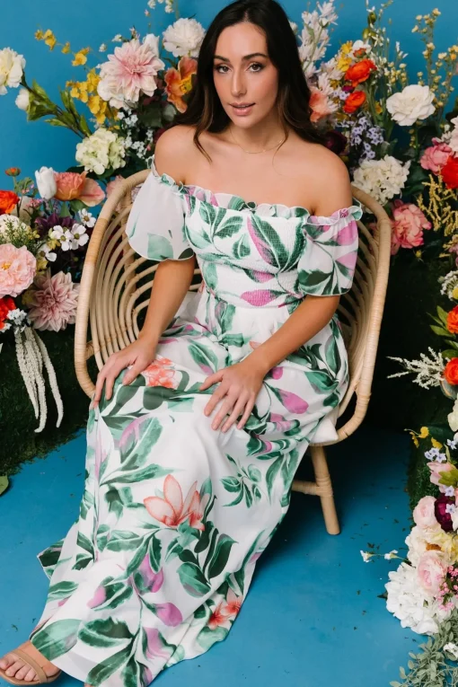 Elina Maxi Dress | White + Green Multi Floral