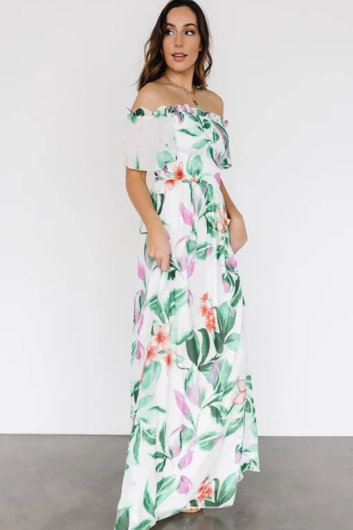 Elina Maxi Dress | White + Green Multi Floral