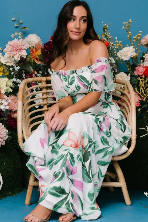 Elina Maxi Dress | White + Green Multi Floral