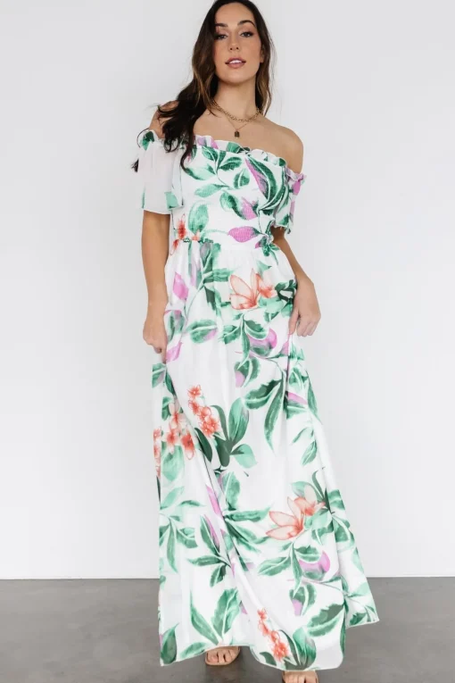 Elina Maxi Dress | White + Green Multi Floral