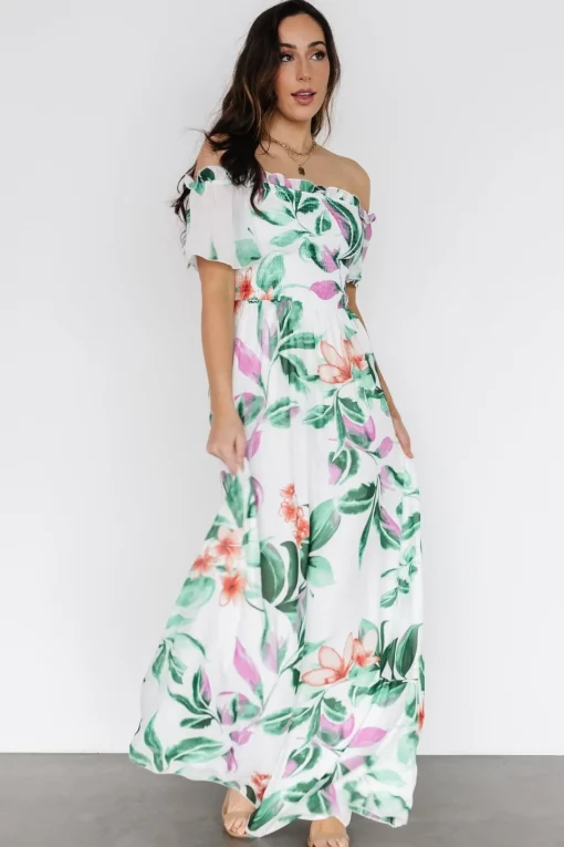Elina Maxi Dress | White + Green Multi Floral