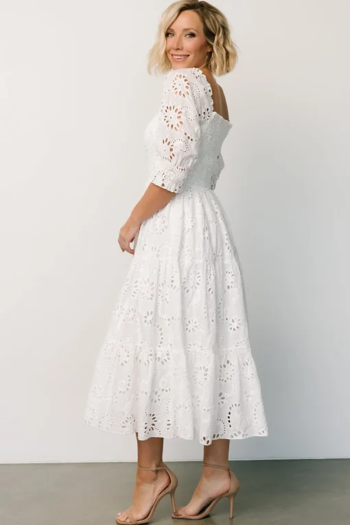 Ella Eyelet Midi Dress | White