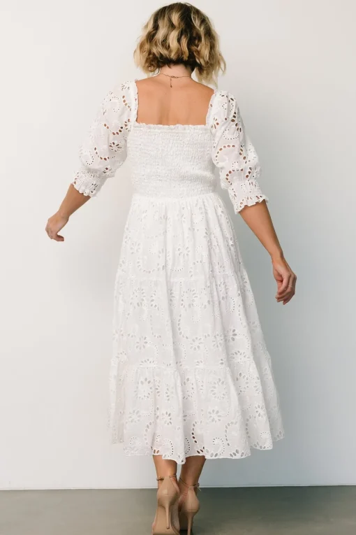 Ella Eyelet Midi Dress | White