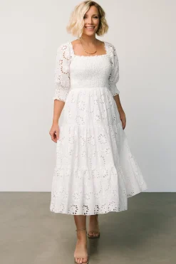 Ella Eyelet Midi Dress | White