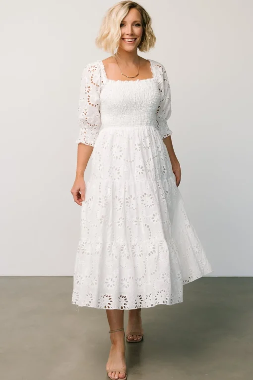 Ella Eyelet Midi Dress | White