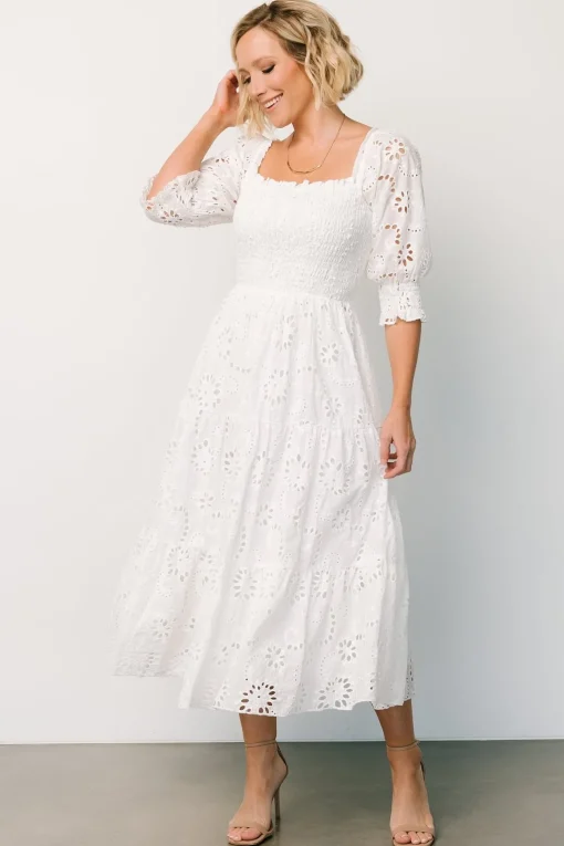 Ella Eyelet Midi Dress | White