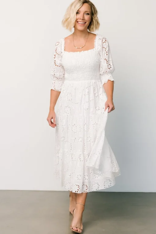Ella Eyelet Midi Dress | White
