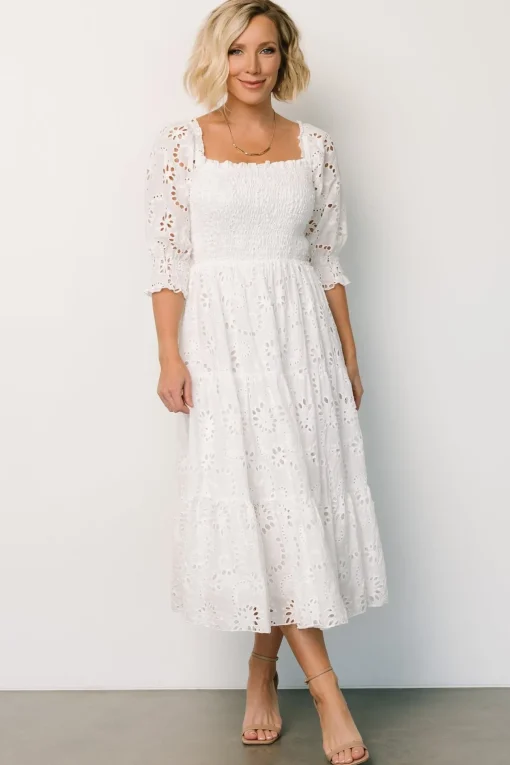 Ella Eyelet Midi Dress | White