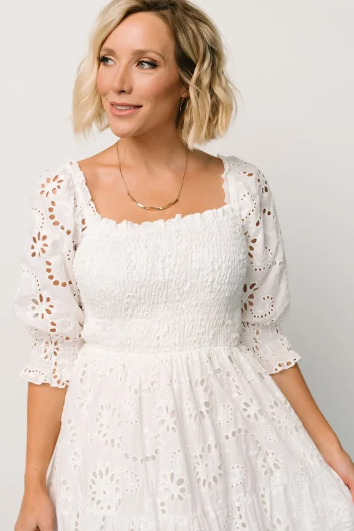 Ella Eyelet Midi Dress | White