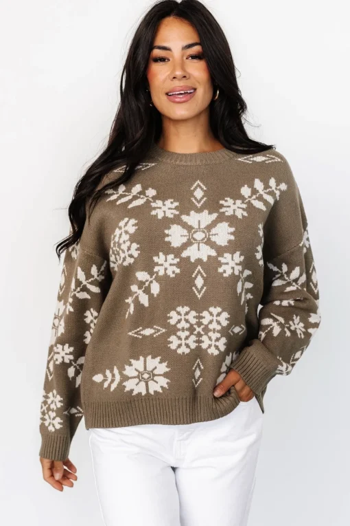 Elsa Sweater | Olive + Off White