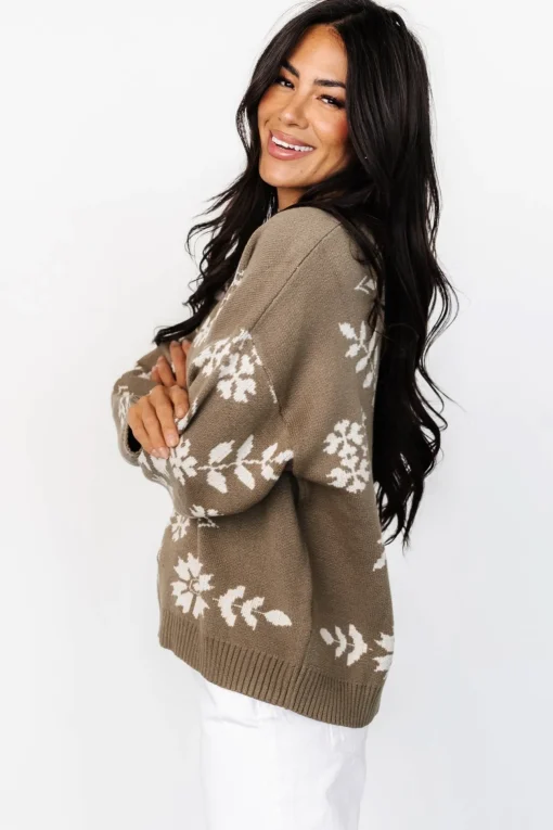 Elsa Sweater | Olive + Off White