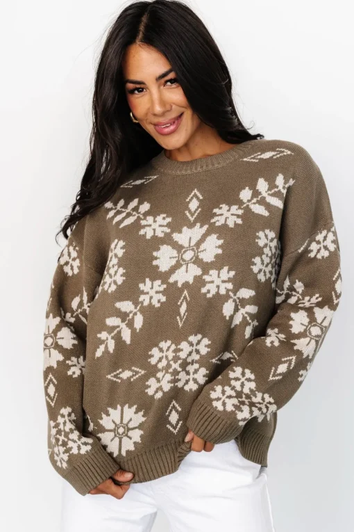 Elsa Sweater | Olive + Off White