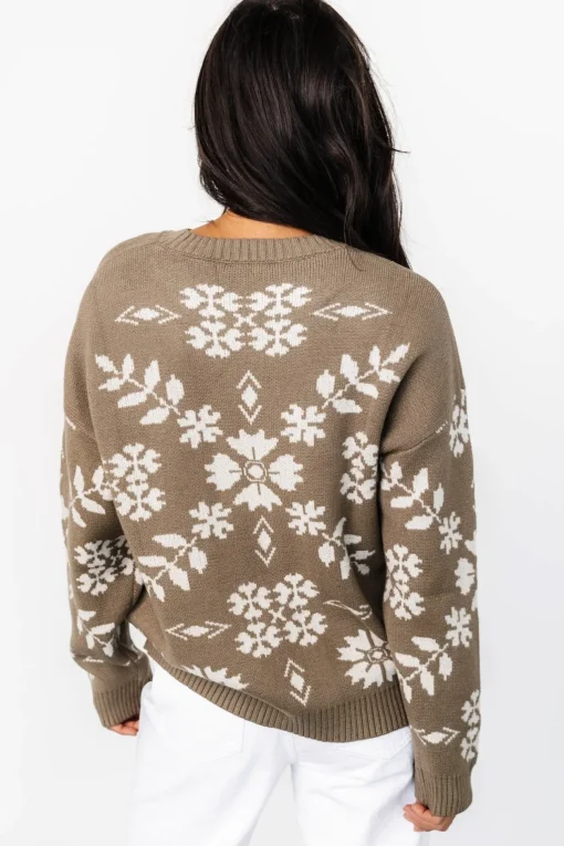 Elsa Sweater | Olive + Off White