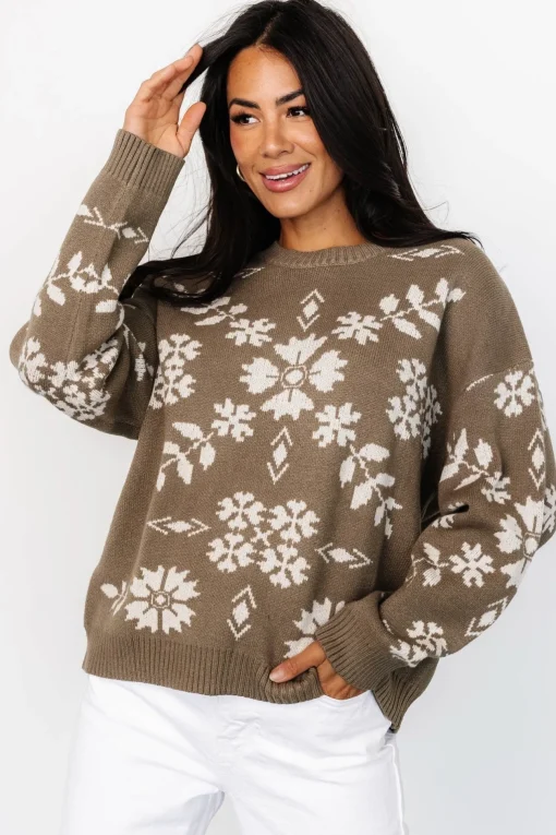 Elsa Sweater | Olive + Off White