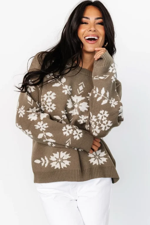 Elsa Sweater | Olive + Off White
