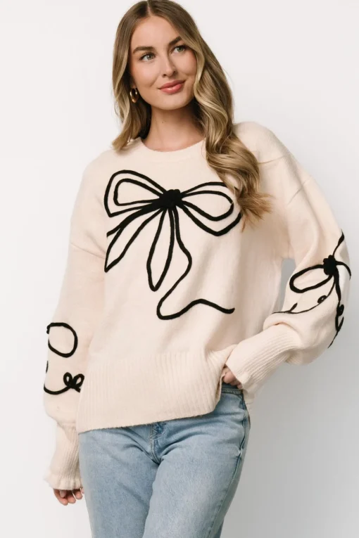 Elsie Ribbon Sweater | Cream + Black