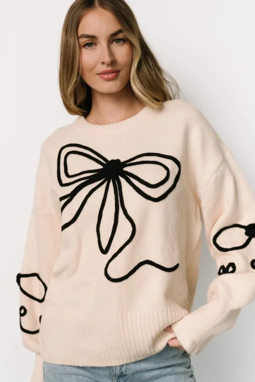 Elsie Ribbon Sweater | Cream + Black