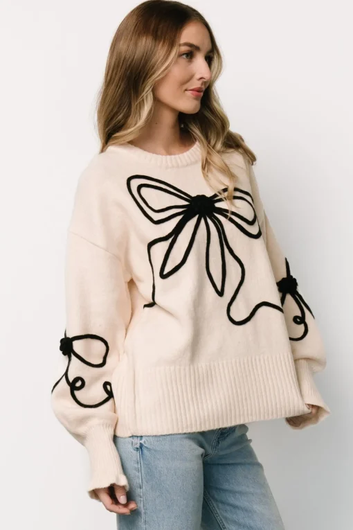 Elsie Ribbon Sweater | Cream + Black