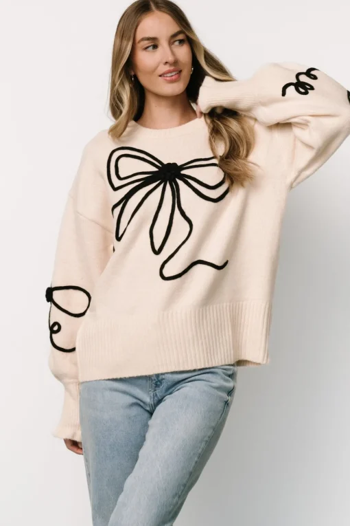 Elsie Ribbon Sweater | Cream + Black