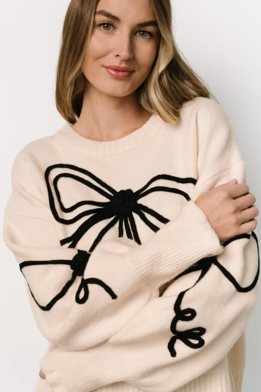 Elsie Ribbon Sweater | Cream + Black
