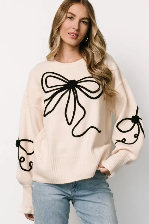 Elsie Ribbon Sweater | Cream + Black