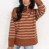 Emerson Stripe Knit Sweater | Dark Camel + Ivory