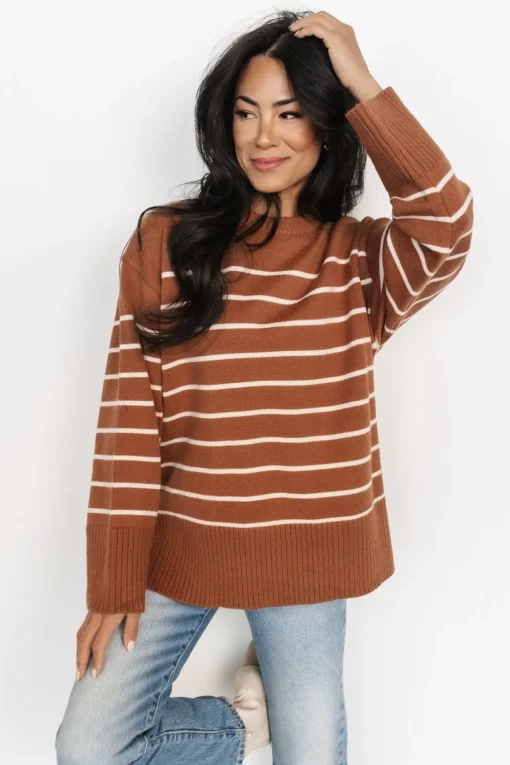 Emerson Stripe Knit Sweater | Dark Camel + Ivory