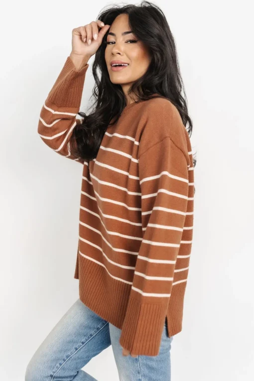 Emerson Stripe Knit Sweater | Dark Camel + Ivory