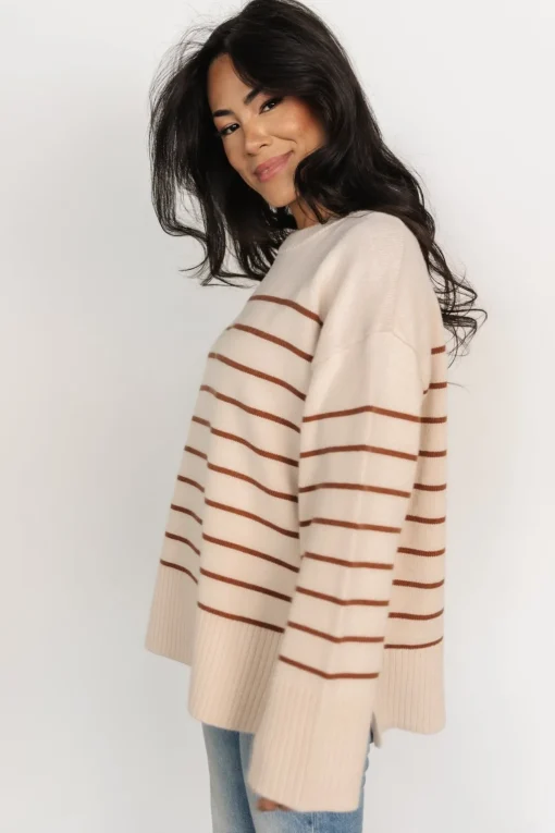 Emerson Stripe Knit Sweater | Beige + Camel