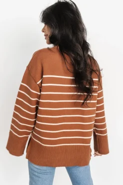 Emerson Stripe Knit Sweater | Dark Camel + Ivory