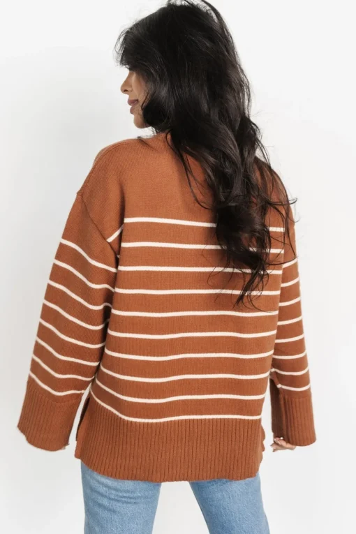 Emerson Stripe Knit Sweater | Dark Camel + Ivory