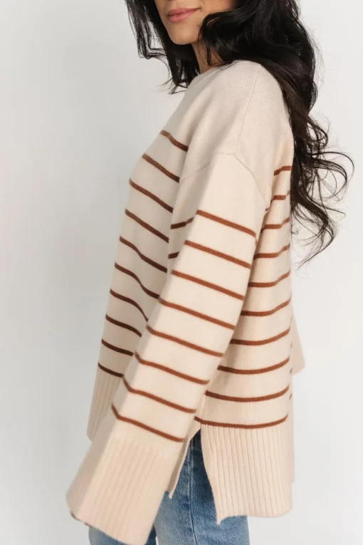 Emerson Stripe Knit Sweater | Beige + Camel