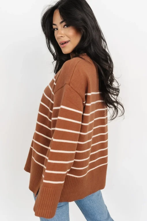 Emerson Stripe Knit Sweater | Dark Camel + Ivory