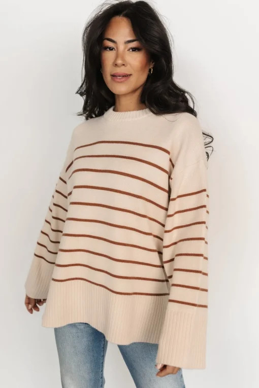Emerson Stripe Knit Sweater | Beige + Camel