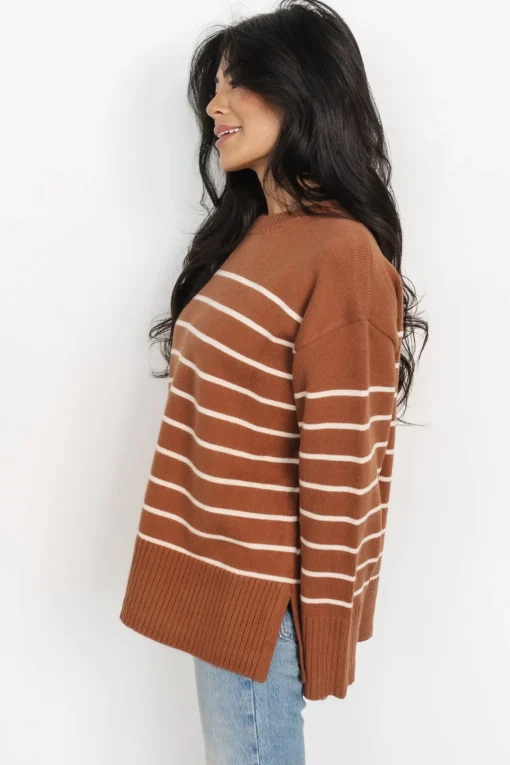 Emerson Stripe Knit Sweater | Dark Camel + Ivory