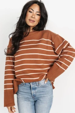 Emerson Stripe Knit Sweater | Dark Camel + Ivory