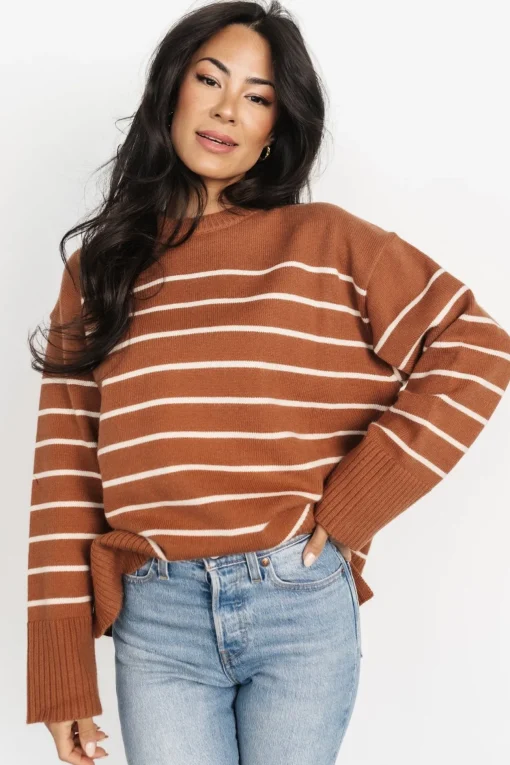 Emerson Stripe Knit Sweater | Dark Camel + Ivory