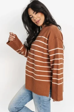 Emerson Stripe Knit Sweater | Dark Camel + Ivory