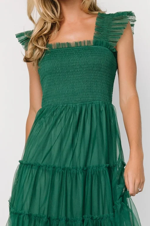 Emma Smocked Tulle Dress | Emerald