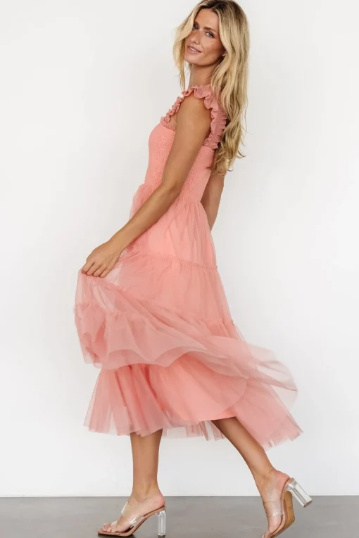 Emma Smocked Tulle Dress | Coral