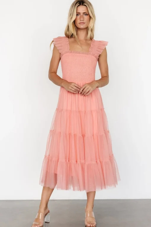 Emma Smocked Tulle Dress | Coral