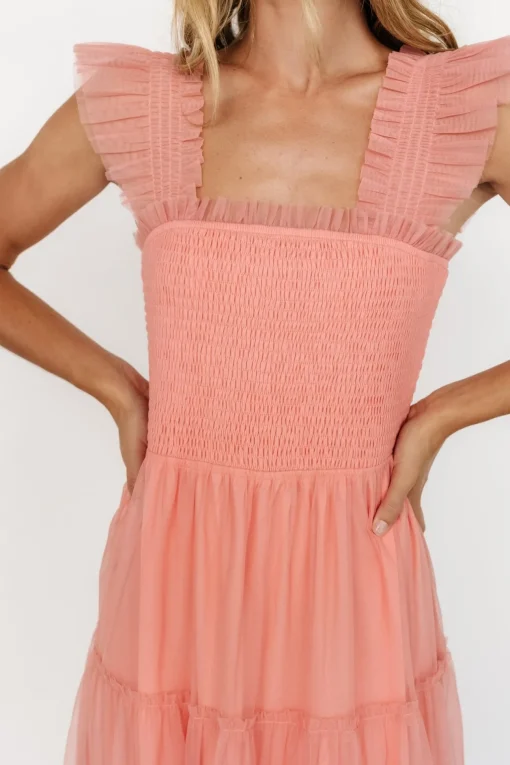 Emma Smocked Tulle Dress | Coral