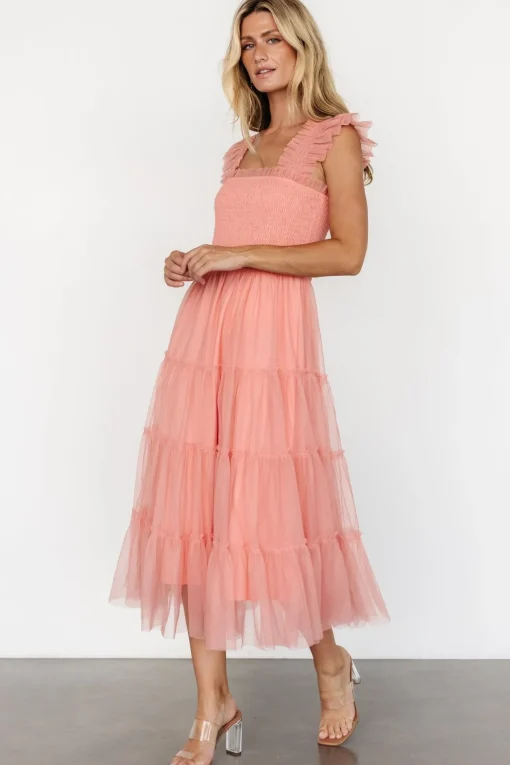 Emma Smocked Tulle Dress | Coral