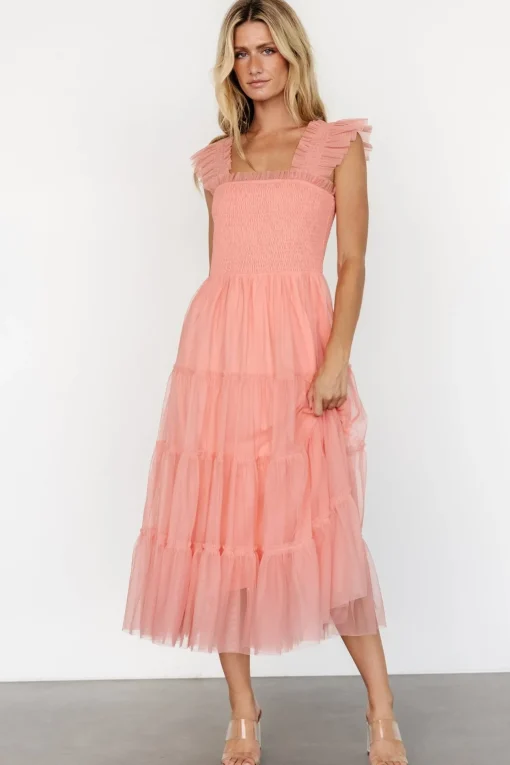 Emma Smocked Tulle Dress | Coral